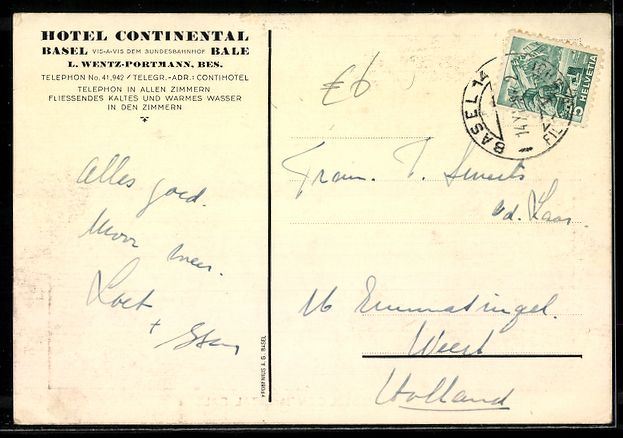 Cartoline postali: AK Basel, Hotel Continental – Usato da Berlin venduto da bartko-reher 1