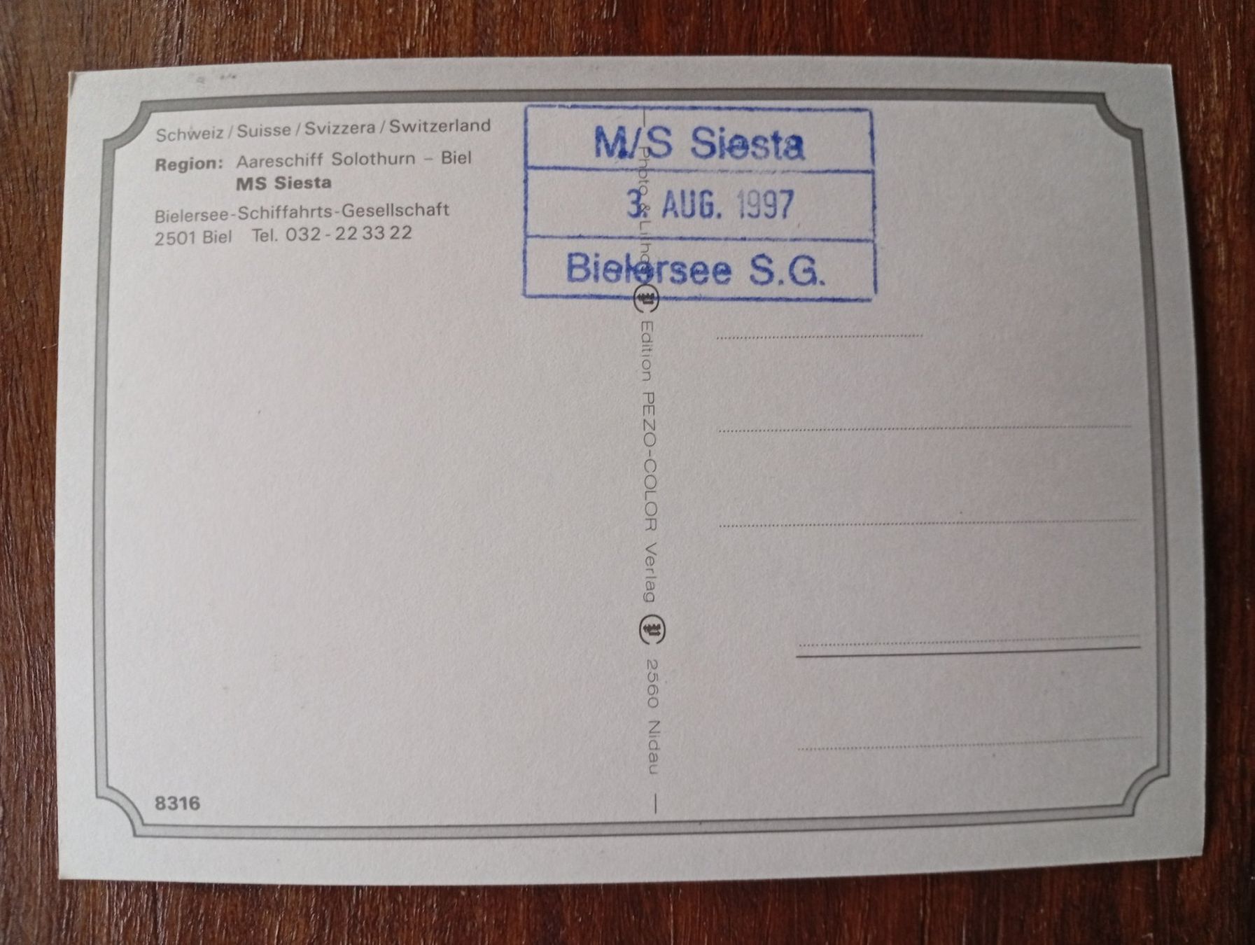 Cartoline postali: MS Siesta – Usato da Perrefitte venduto da 36B 1