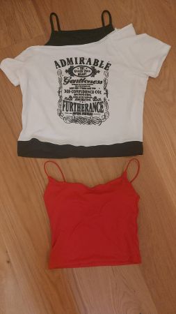 2 Damen Tops T-Shirt und Top Rot Weiss Grösse S