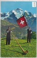 Alphornbläser und Fahnenschwinger mit Jungfrau