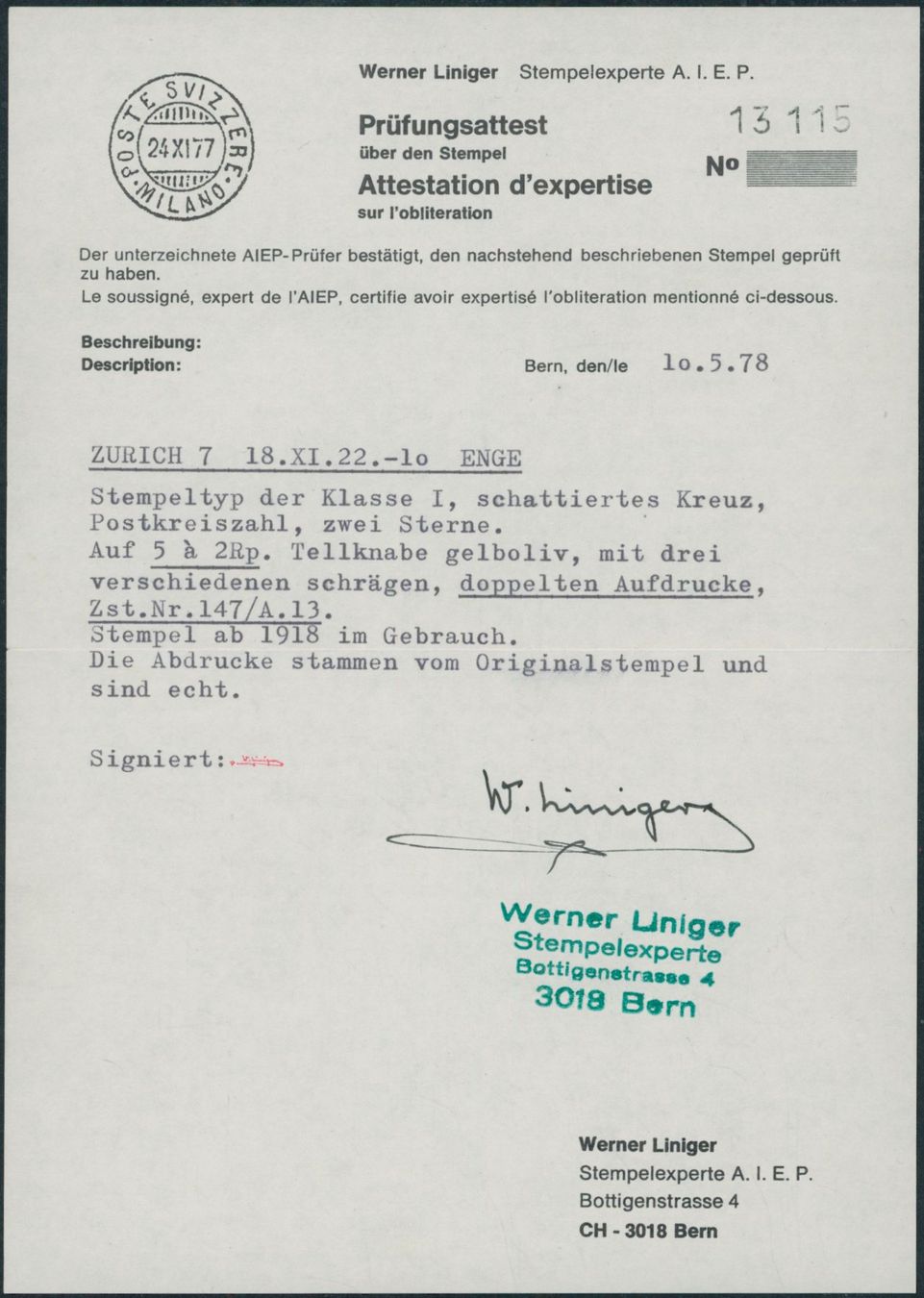 Alle Briefmarken: 1921 - Tellknabe - Abart - gestempelt – Gebraucht aus Schindellegi von leecollect 2