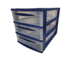 Schubladenbox aus Kunststoff, blau, mit 3 Fächer