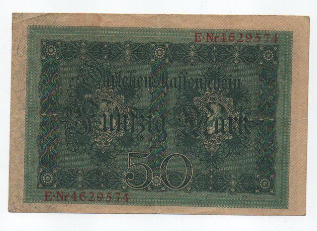 Banknoten: 50 MARCHI - 5 AGOSTO 1914 - GERMANIA – Gebraucht aus CHIASSO von Rochelle59. 1