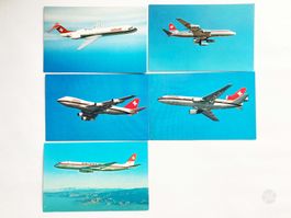 AK Postkarte Set SWISSAIR DC-8-62 FOKKER 100 BOEING 747B