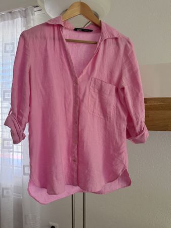 Damen Hemd Zara Rosa Leinen Grösse XS