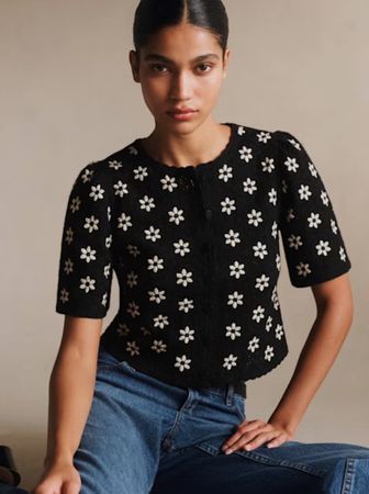 Sézane - chemise Lorna. Noir Fleur Écru