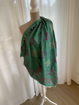 Foulard Schal Tuch Seide Boho Ibiza Hippie Sommer Grün Tibet
