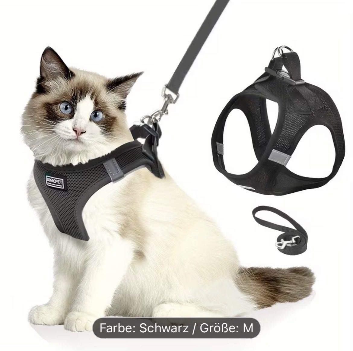 Leine & Halsband: Katzengeschirr mit Leine Schwarz Grösse M – Neu (gemäss Beschreibung) aus Glattpark (Opfikon) von malouamelia