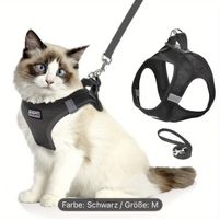 Katzengeschirr mit Leine Schwarz Grösse M