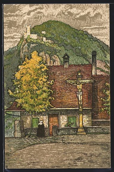 Cartoline postali: Baden, Kirchplatz mit Burg Schartenfels – Usato da Berlin venduto da bartko-reher