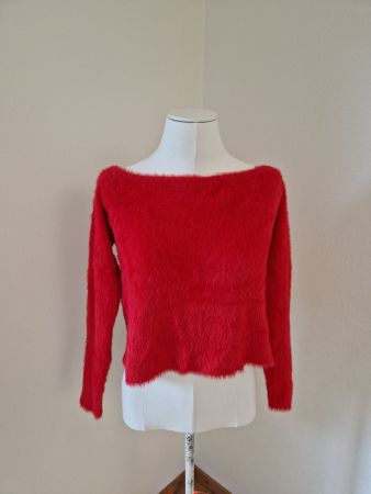 Roter Pullover Carmen -Ausschnitt Gr. L