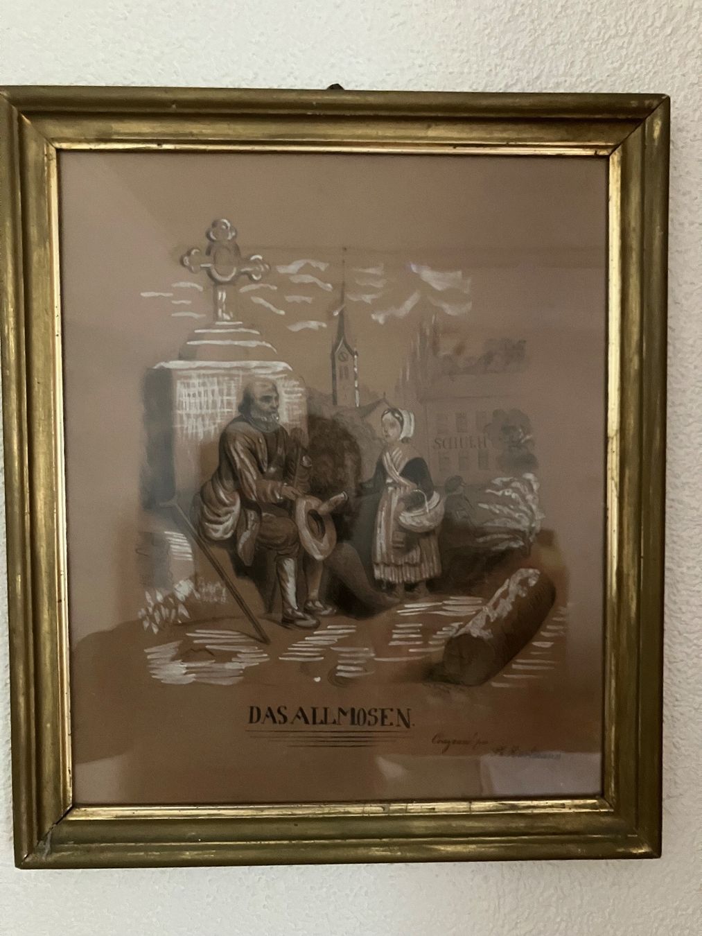 Poster & Bilder: Antikes Bild "Das Almosen" gold gerahmt PH. Hartmann – Gebraucht aus Schlieren von mvm01