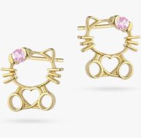 Ohrringe 585 Gelbgold (14K) Katze mit Herz & rosa Zir