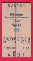 KARTON BILLETT EINHEIMISCHE, THUN - SPIEZ, 2.KLASSE, EINFACH