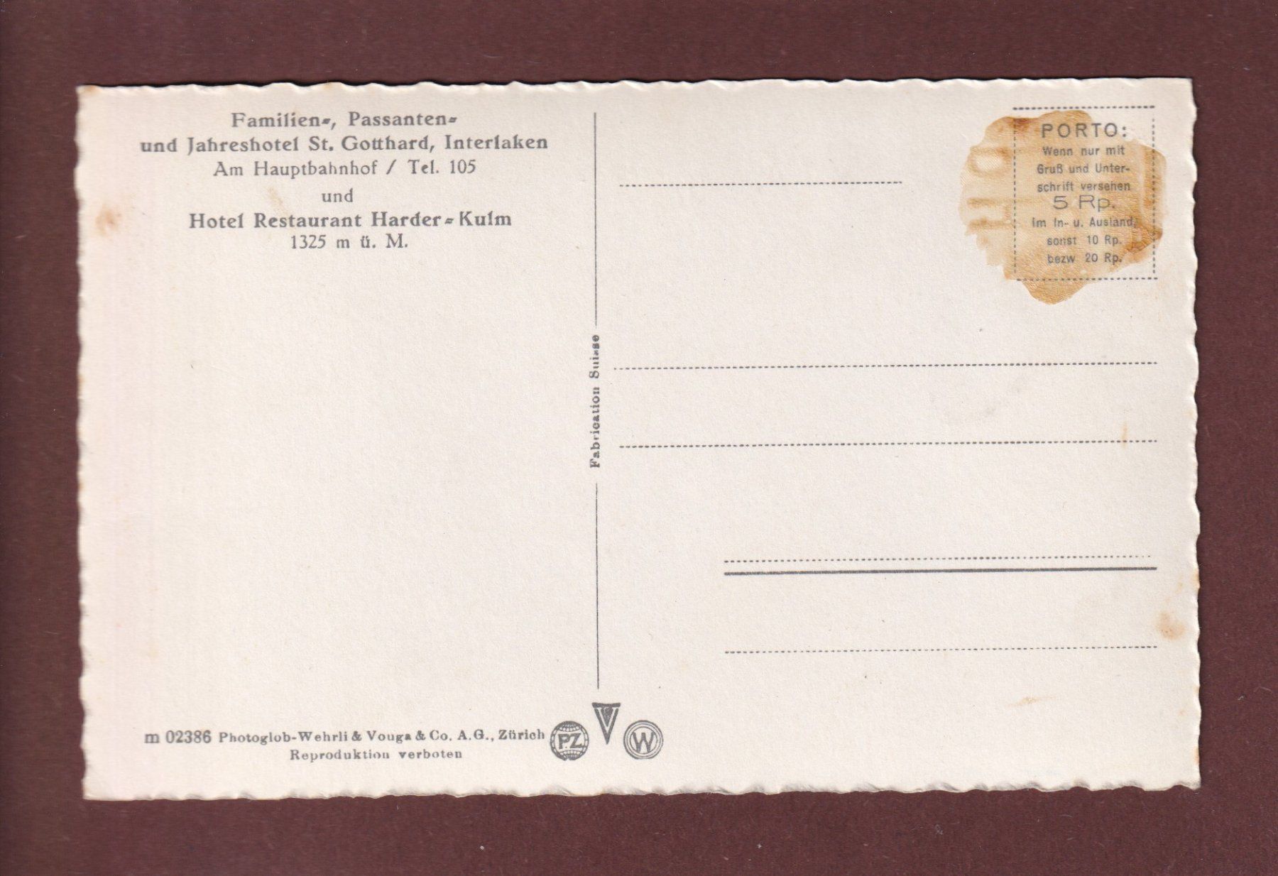 Cartoline postali: INTERLAKEN - Hotel Gotthard – Usato da Pully venduto da nicecards 1
