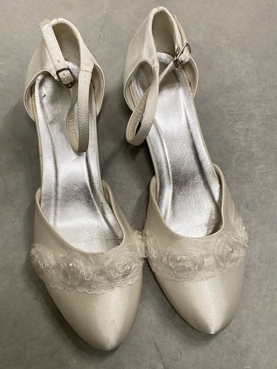 Escarpins Pura Lopez En Toile Satinée Blanc Cassé - Taille 35 (EU) - Très Bon état Occasion