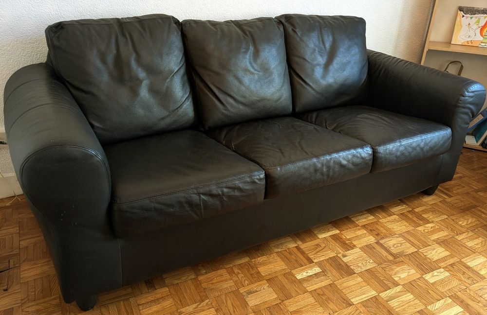 Canapé Cuir Noir 3 Places – Occasion, Appuis-tête Réglables, 250 Cm