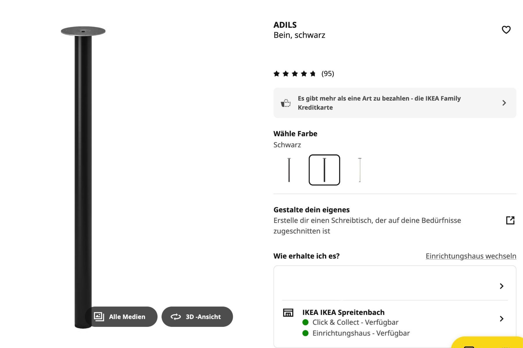 Ikea Altri mobili: 4 Stück IKEA Tischbeine ADILS | Schwarz – Usato da Scherz venduto da Neogeo5000