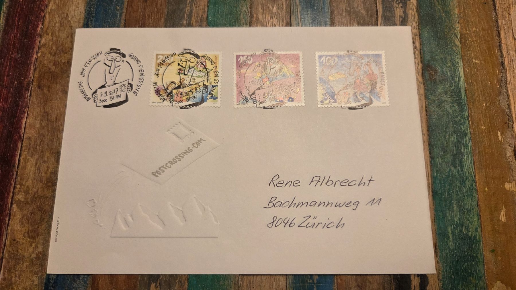 Alle Briefmarken: 2017 FDC Postcrossing.com Vollstempel – Gebraucht aus Arni AG von Moth68