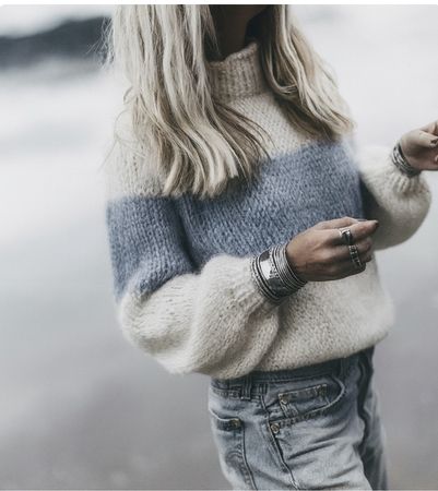 Strickpullover aus Drops Air, Blau/Weiss, Top Zustand Gr. M