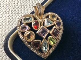 Herz, Silber 925, vergoldet, Edelsteine, Clip-Anhänger, (I77