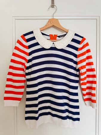 Morgan Pullover mit Perlenkragen | Grösse M, gestreift, neu