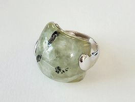 Einzigartiger Design Natur-Prehnit Silberring 925 - Neu