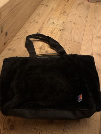LIKE NEW !Kway black furry tote bag with integrated key ring