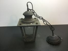 Antike Hängelampe aus Eisen und Glas