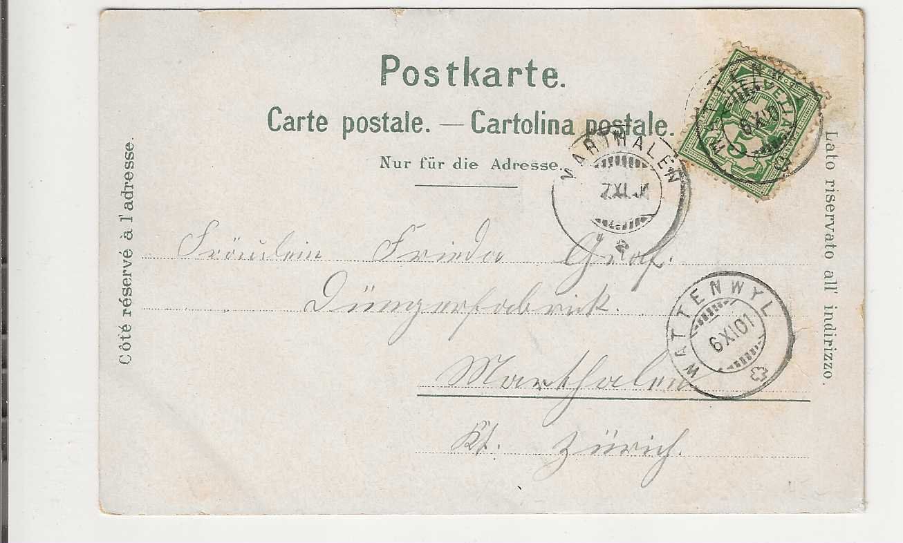 Cartoline postali: Wattenwil, 1901, Litho – Usato da Spiez venduto da Niesen20 1