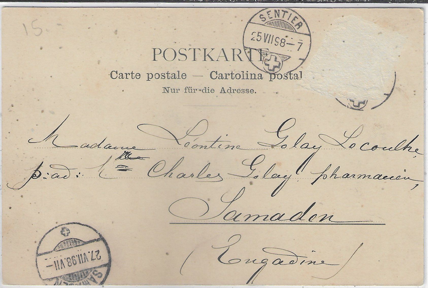 Cartoline postali: Souvenir du Sentier - 1898 – Difettoso da Ettingen venduto da Kartenplanet 1