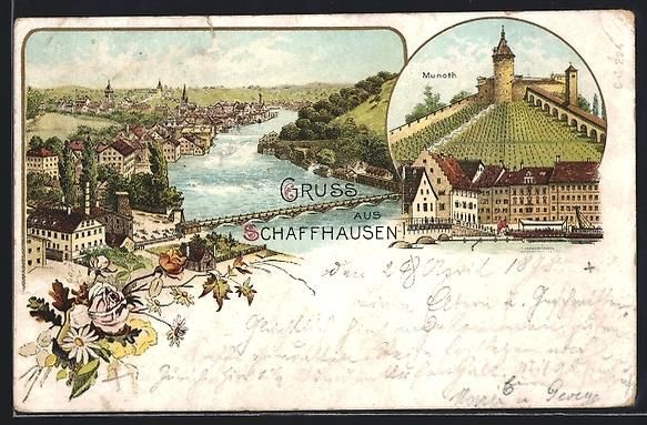 Cartoline postali: Litho Schaffhausen, Munoth, Schiff, Orts – Usato da Berlin venduto da bartko-reher