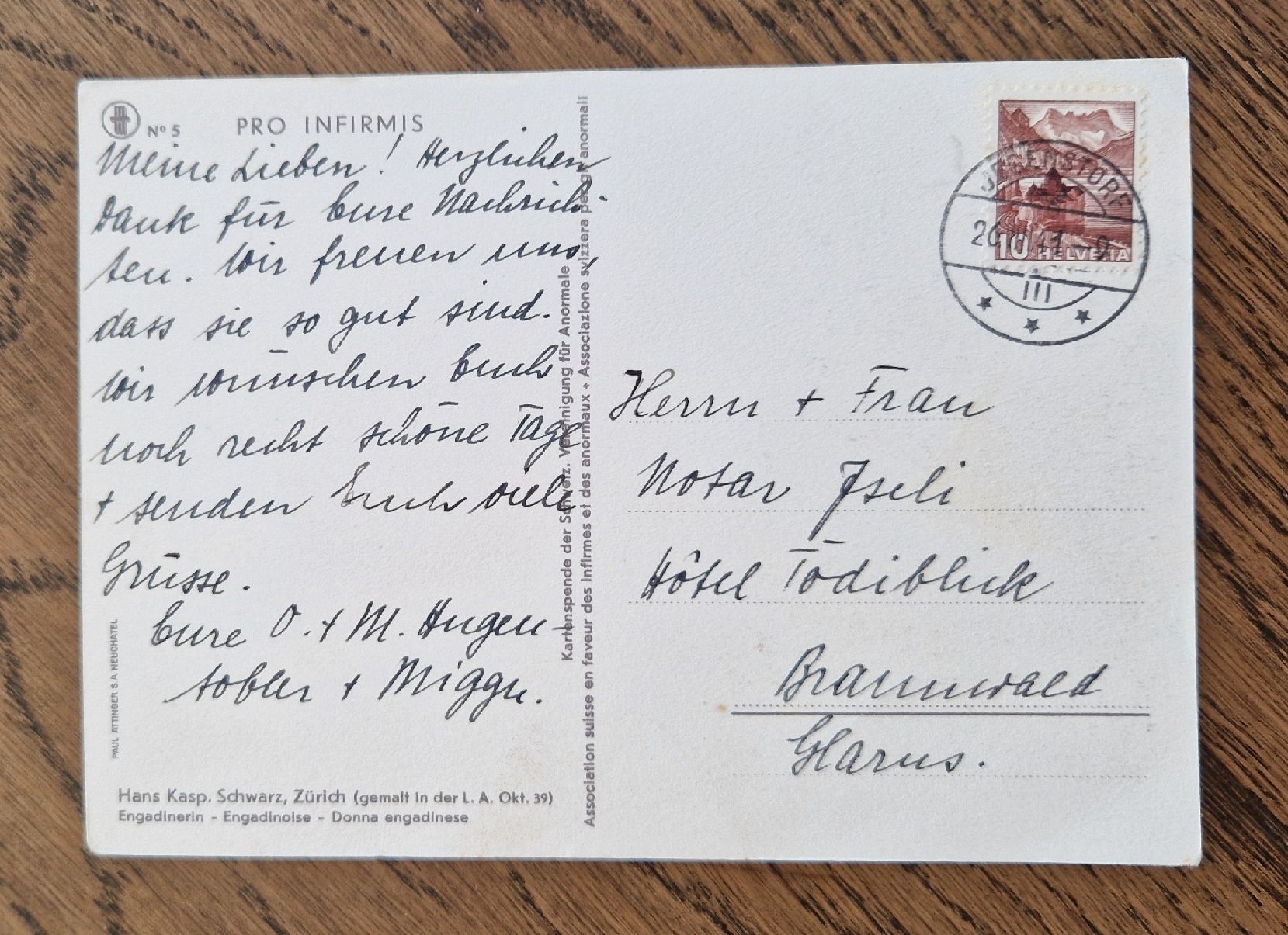 Cartoline postali: Die Engadienerin, Pro Infirmis 1941 – Usato da Ebikon venduto da Donar50 2