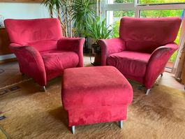 2 Fauteuils rouges Pfister avec repose-pied