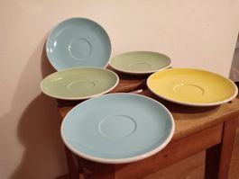 5x Untertasse Rössler blau  grun gelb  hellblau