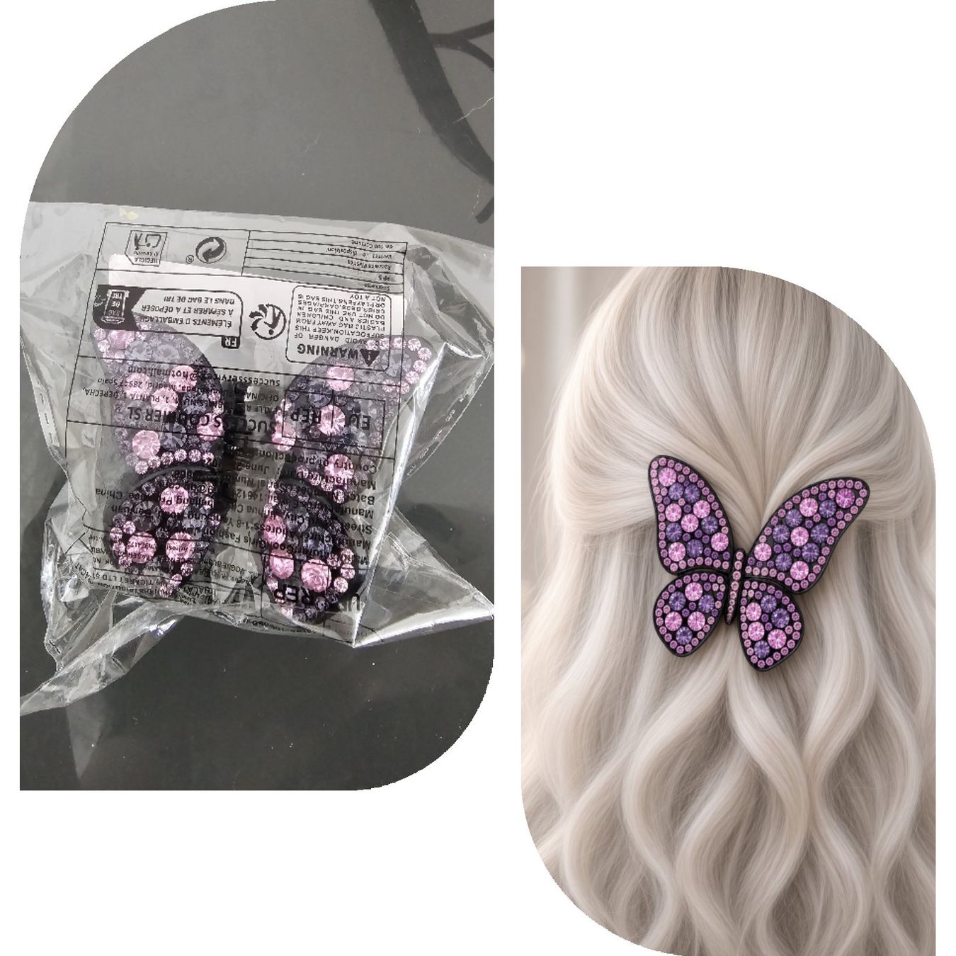Haarschmuck: Schmetterling Haarklammer Lila  mit Strasssteinen – Neu und originalverpackt aus Brunnen von tan_5pl5