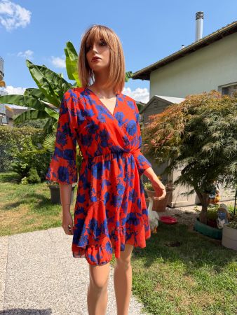 Sommer Kleid (gr. S) Poliester - Orange mit Blumen