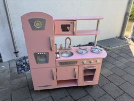 Wooden Play Kitchen Pink with Accessories Used