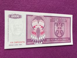 ***rar! Banja Luka 1992 - Republika Srpska - 5000 Dinara UNC