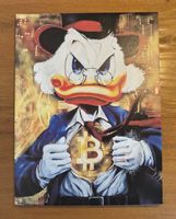 Leinwandbild Dagobert Duck mit Bitcoin Motiv guter Zustand