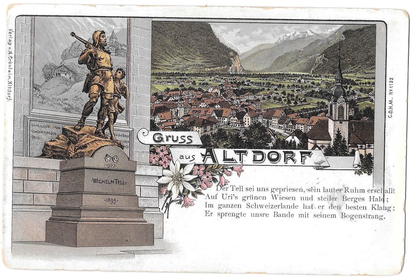Cartoline postali: Altdorf Lithografie mit Wilhelm Tell – Usato da Olten venduto da clotaldi