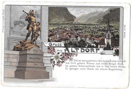 Altdorf Lithografie mit Wilhelm Tell