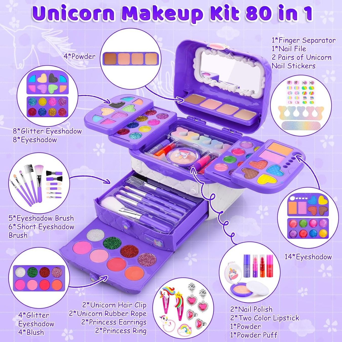 Make-up: 80PCS Waschbar Schminke Kinder Schminkset Mädchen – Nuovo (secondo la descrizione) da Thun venduto da nuonuo 6