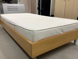 Bettgestell mit Lattenrost und Matratze 90x200cm Holzoptik