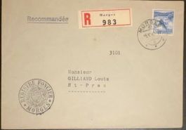 1947 R-Brief Morges nach St-Prex | Prägesiegel Registre Fonc