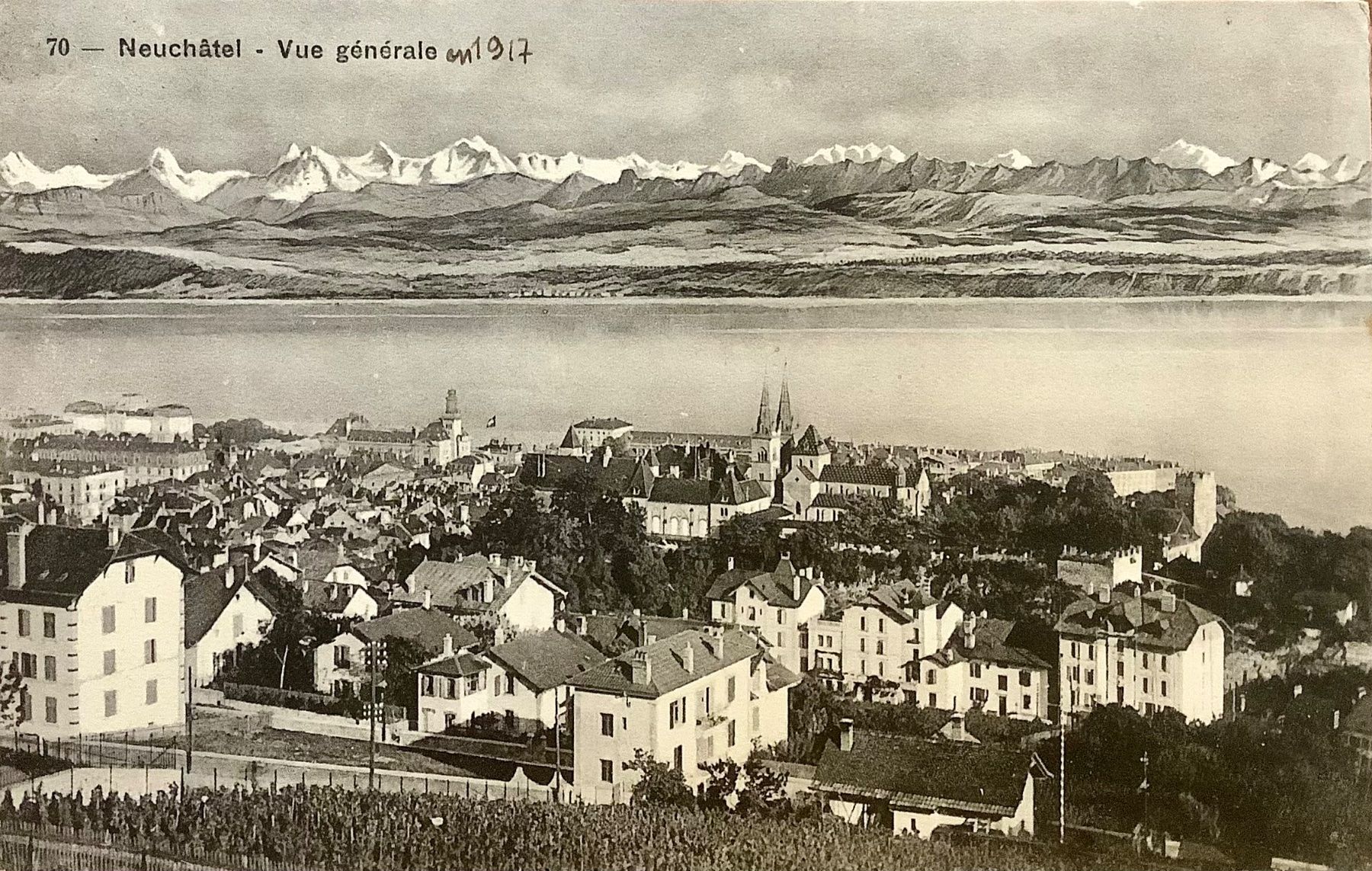 Cartoline postali: 1917 - NEUCHÂTEL  Vue générale - Neuenburgersee – Usato da Root venduto da ENGLAND-TREASURES 1