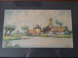 Aquarell von J.Adema 1898-1981 Friesland Nederland