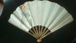Antiker französischer Papier Fächer mit Katzendame (1909)