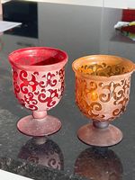 2 dekorative Windlichter / Kerzenhalter  Rot & Orange