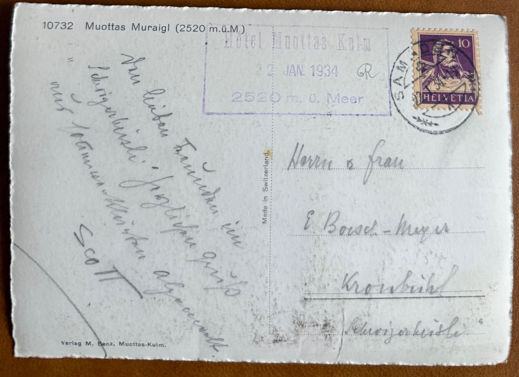Ansichtskarten: SAMEDAN - Muottas Muragl 1934 – Gebraucht aus Lutry von Ediego 1